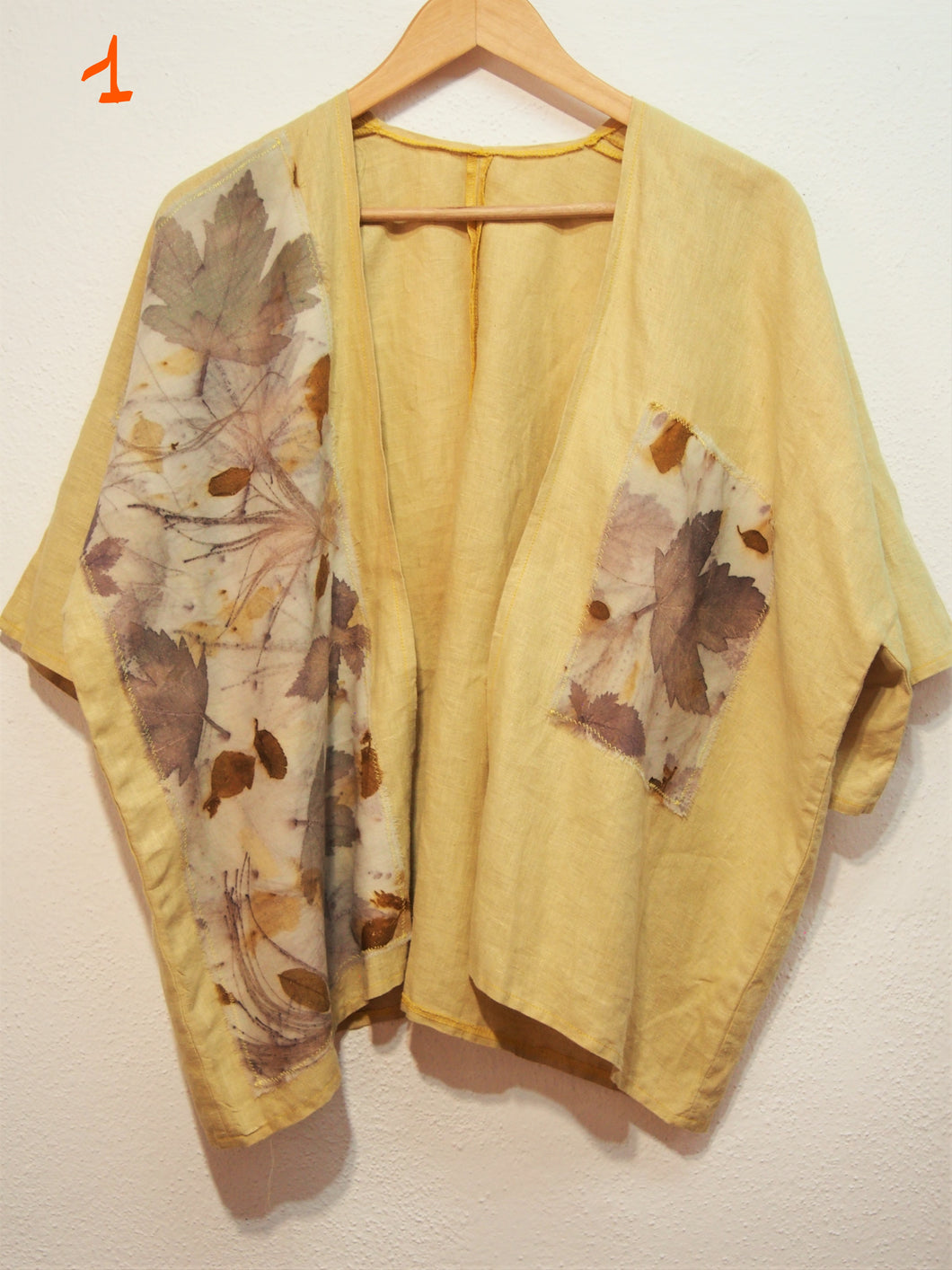 100% Linen Kimono with Ecoprint, 2 Unique Pieces, Natural Dye